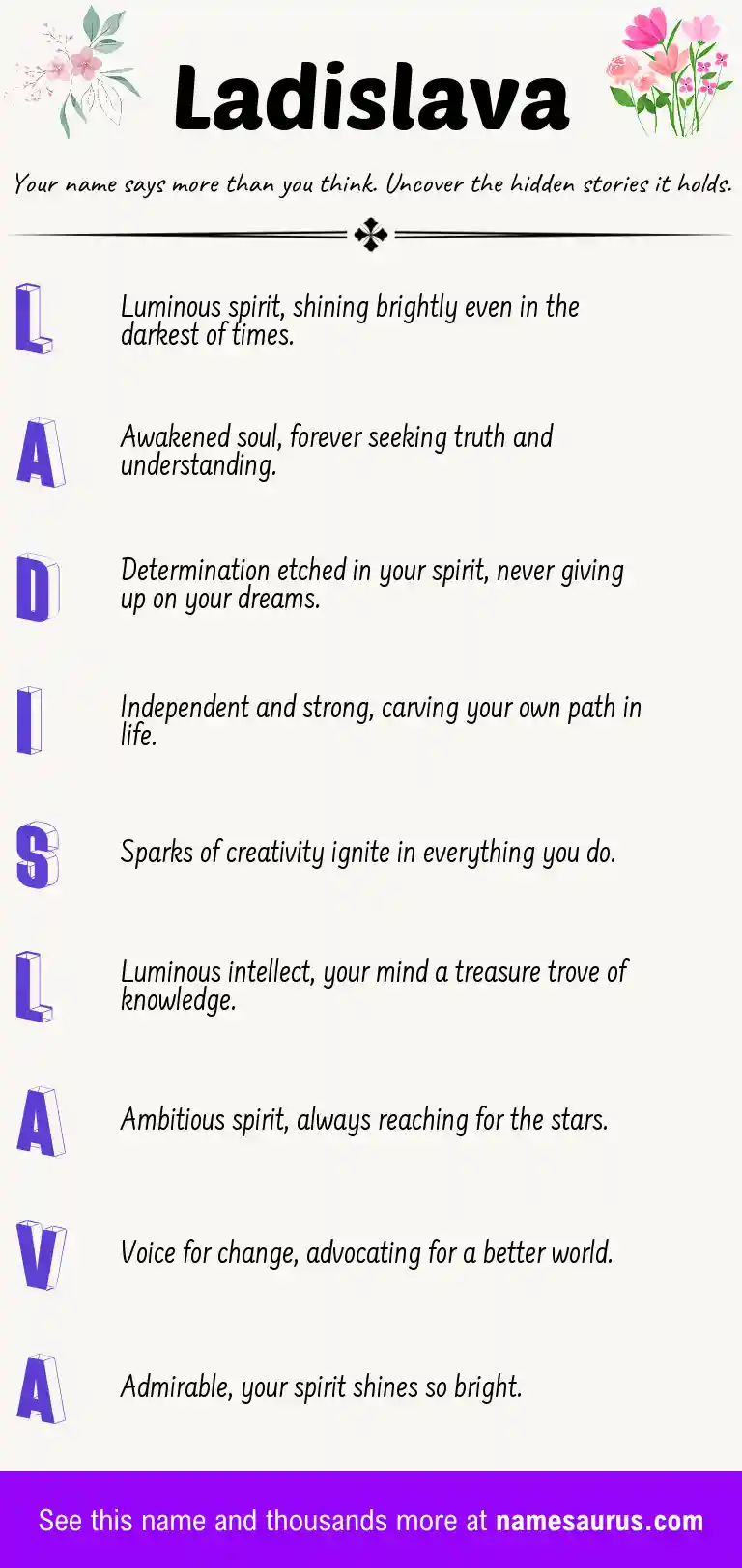 Acrostic poem about Ladislava.