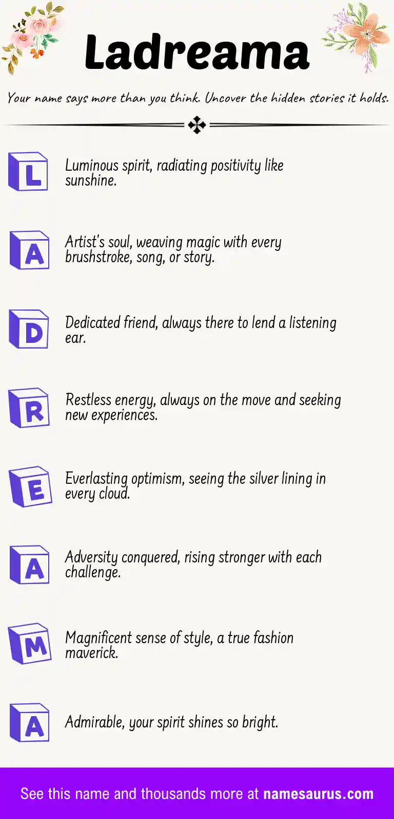 Acrostic poem about Ladreama.