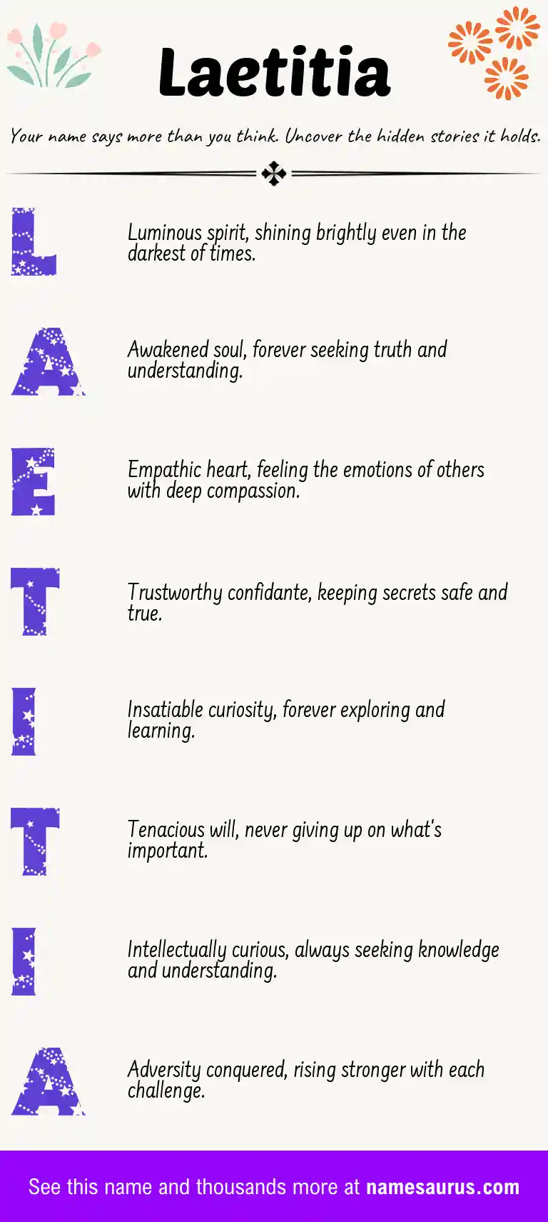 Acrostic poem about Laetitia.