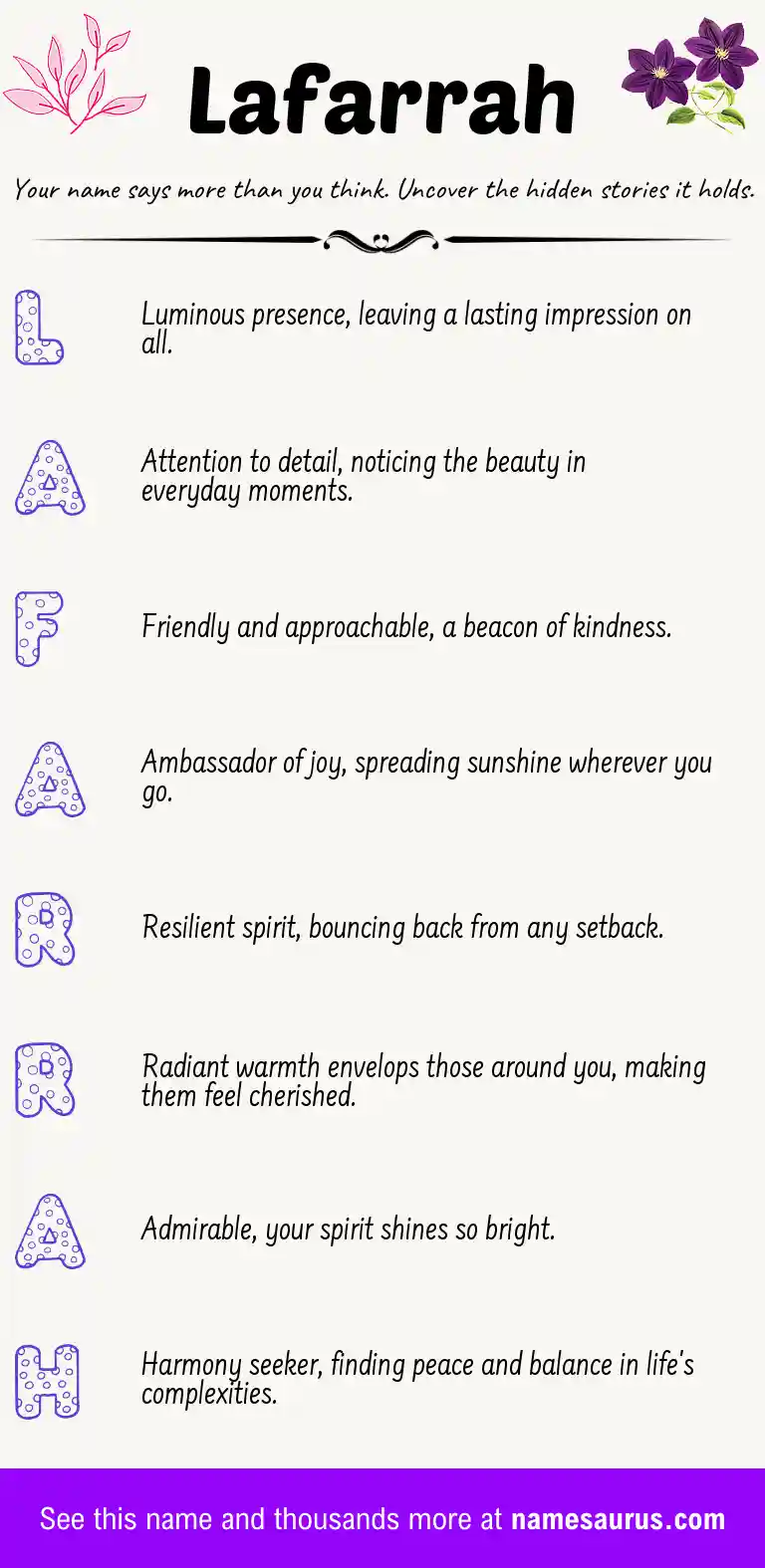 Acrostic poem about Lafarrah.