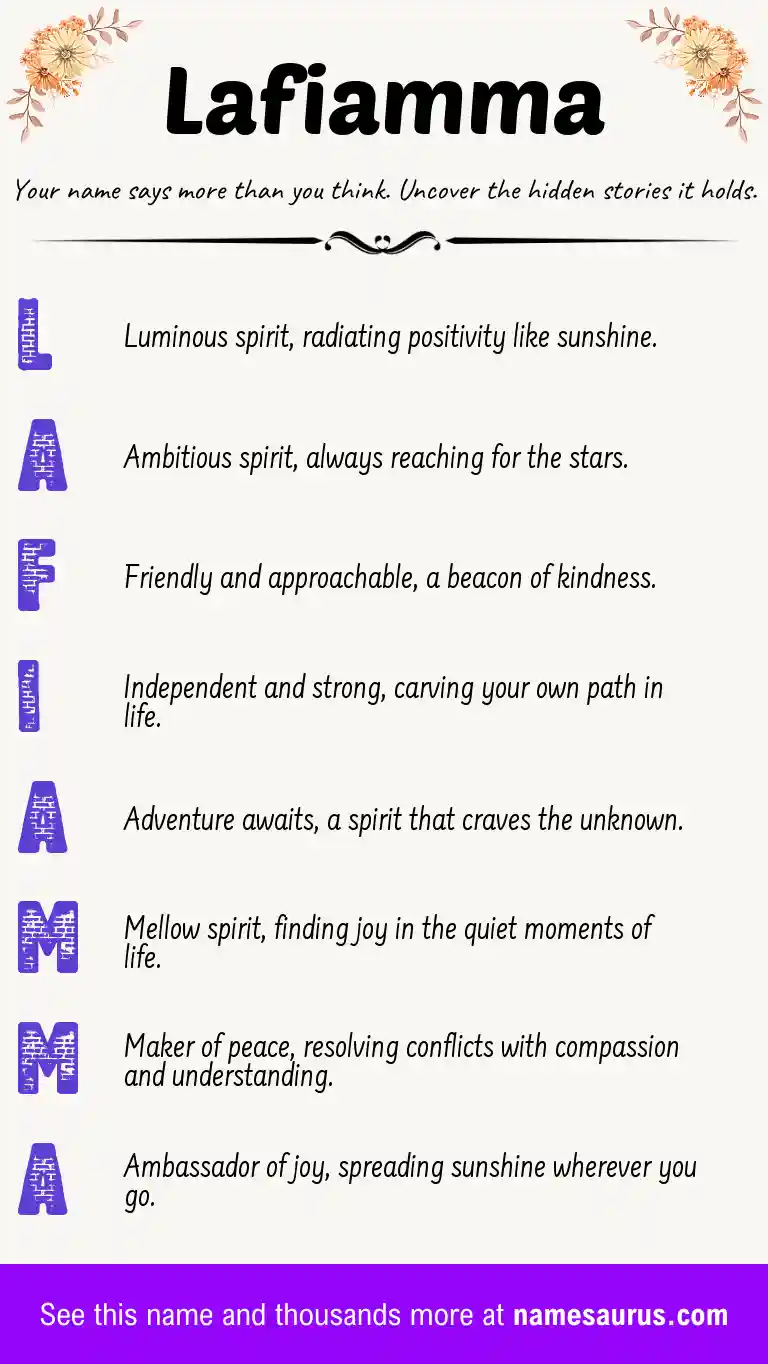 Acrostic poem about Lafiamma.