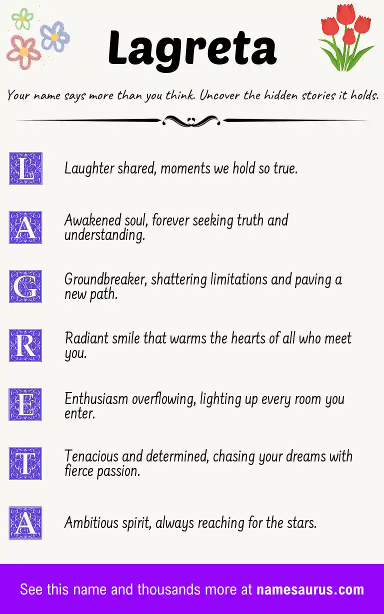 Acrostic poem about Lagreta.
