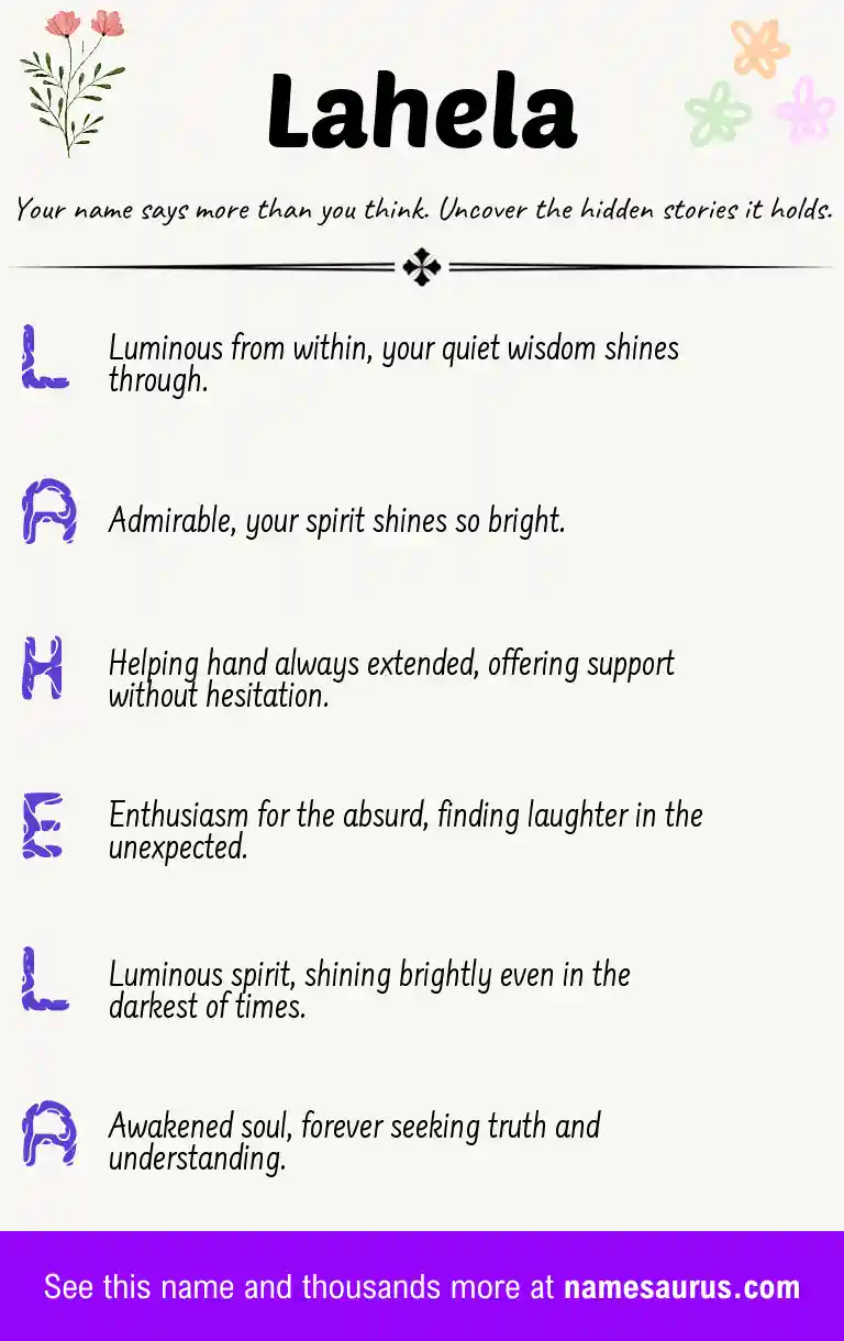 Acrostic poem about Lahela.