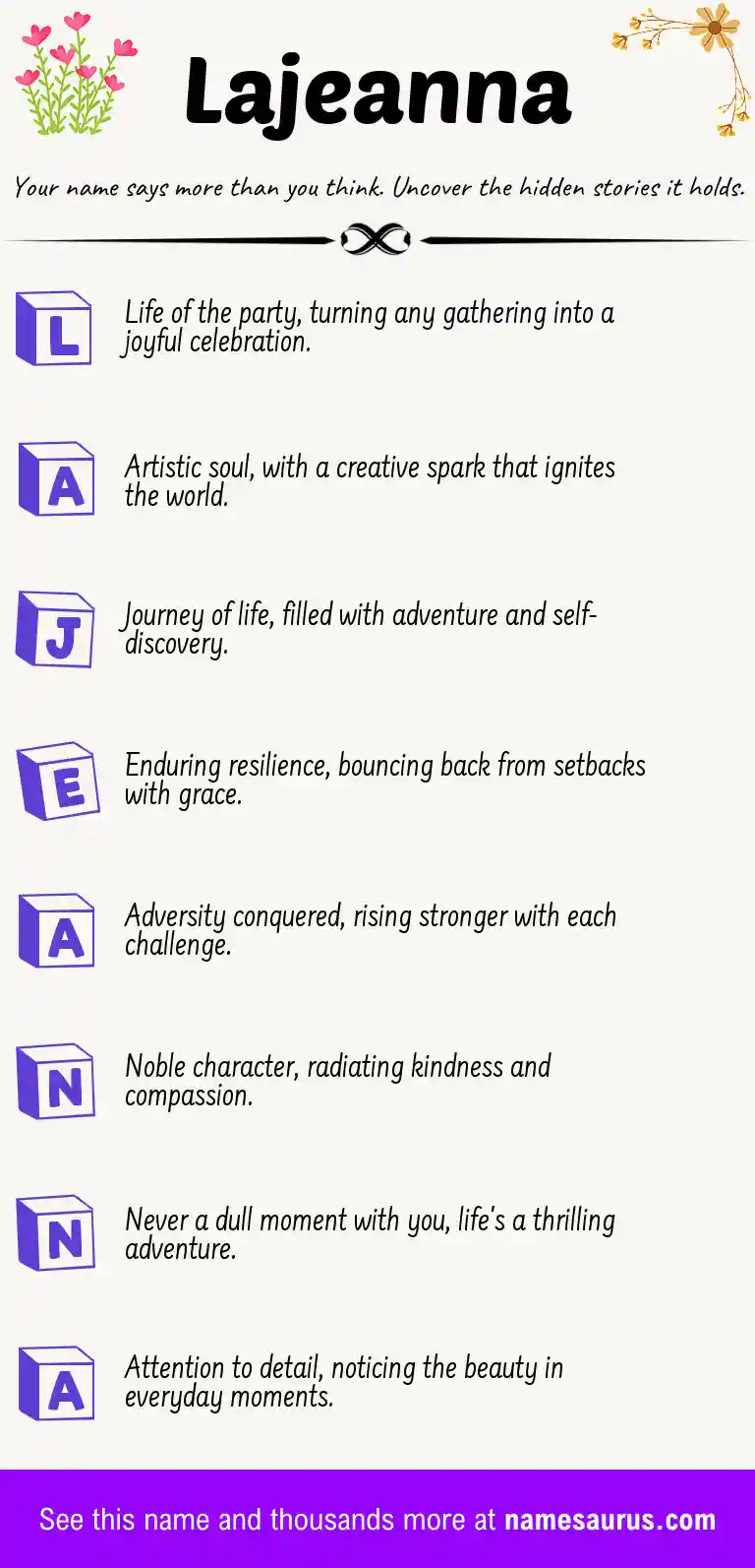 Acrostic poem about Lajeanna.