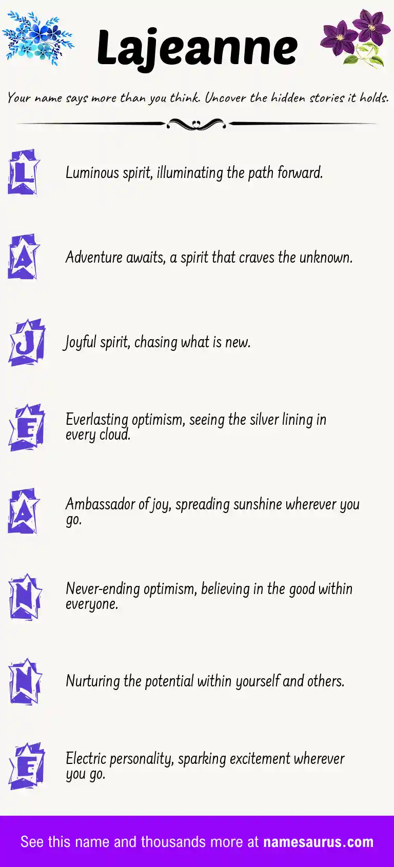 Acrostic poem about Lajeanne.
