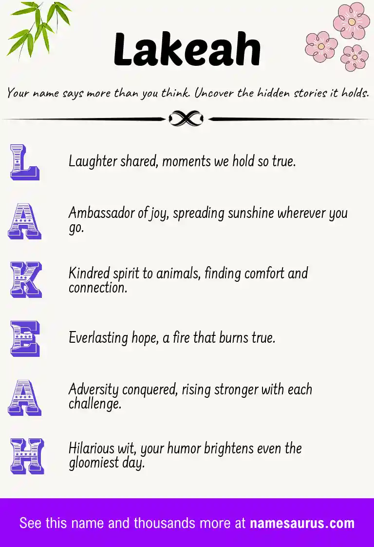 Acrostic poem about Lakeah.
