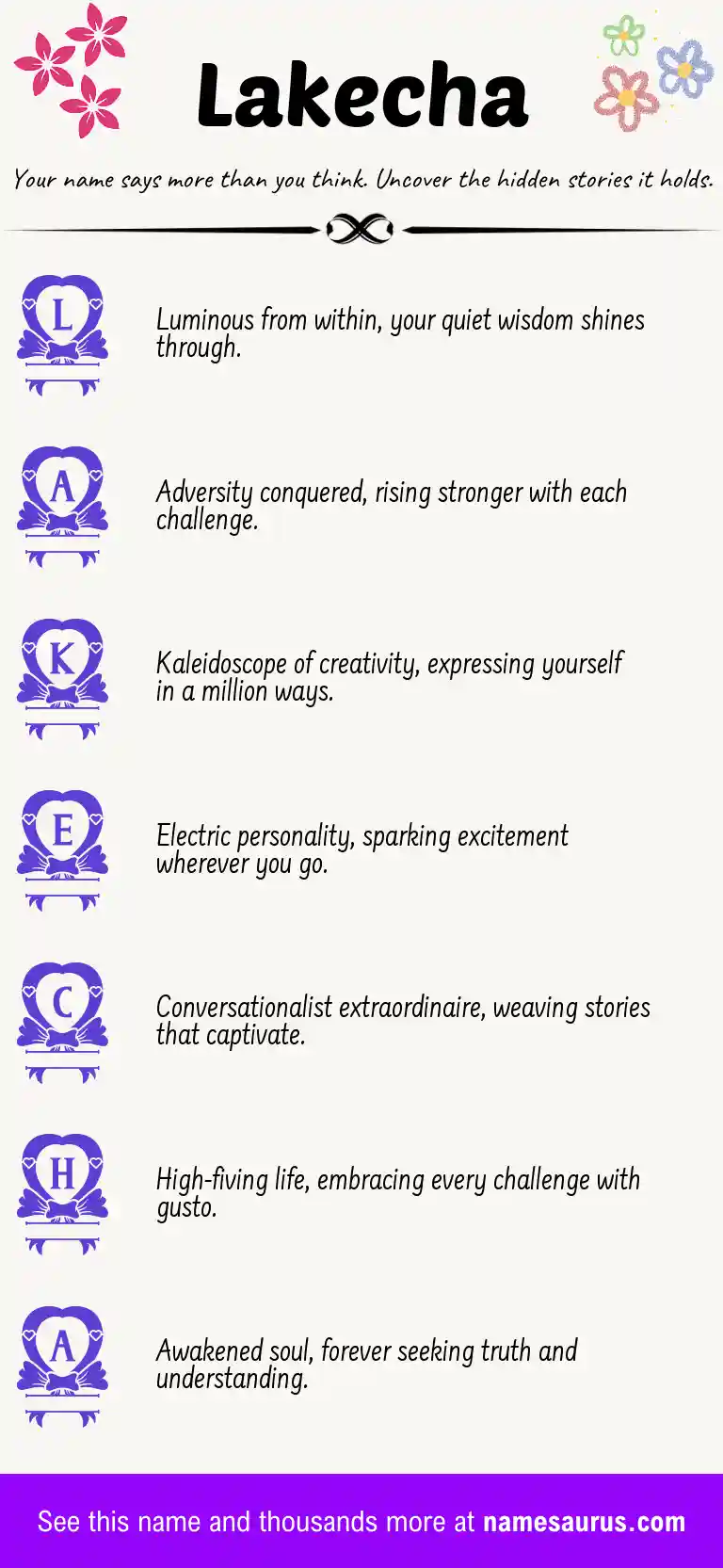 Acrostic poem about Lakecha.