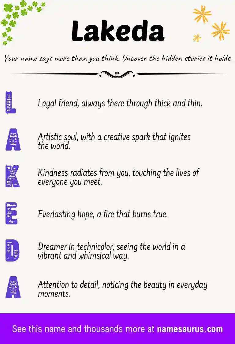 Acrostic poem about Lakeda.