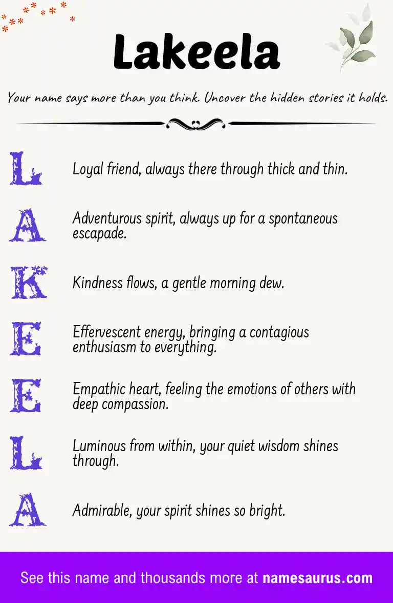 Acrostic poem about Lakeela.