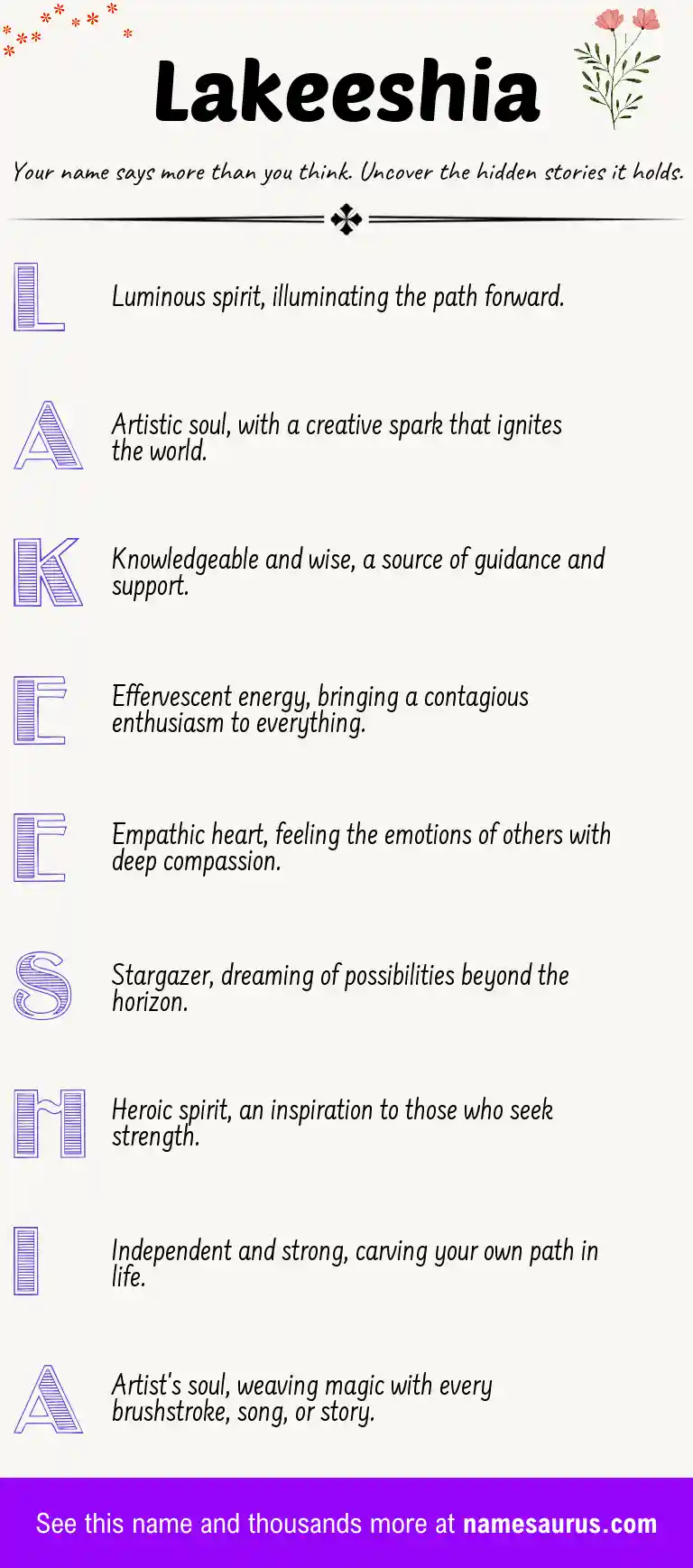 Acrostic poem about Lakeeshia.