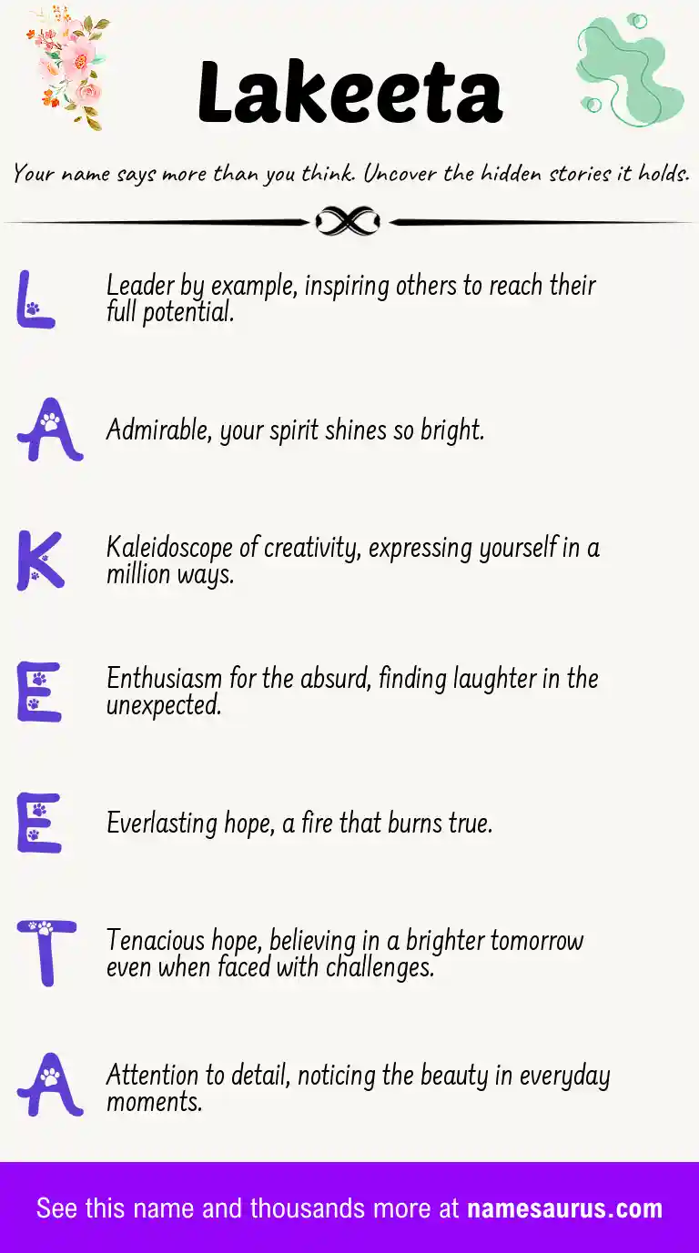 Acrostic poem about Lakeeta.