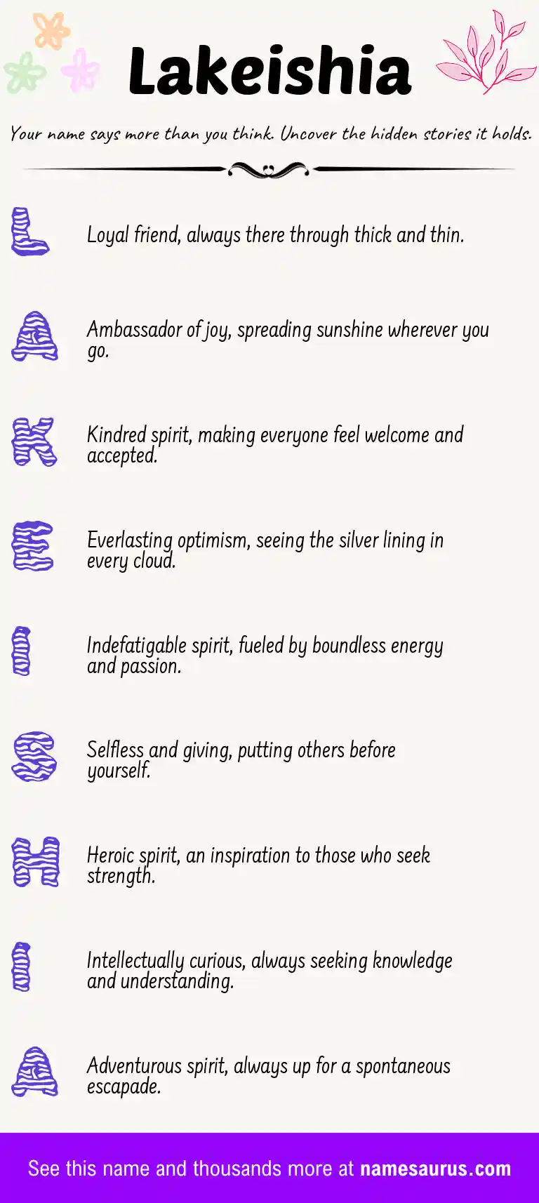 Acrostic poem about Lakeishia.