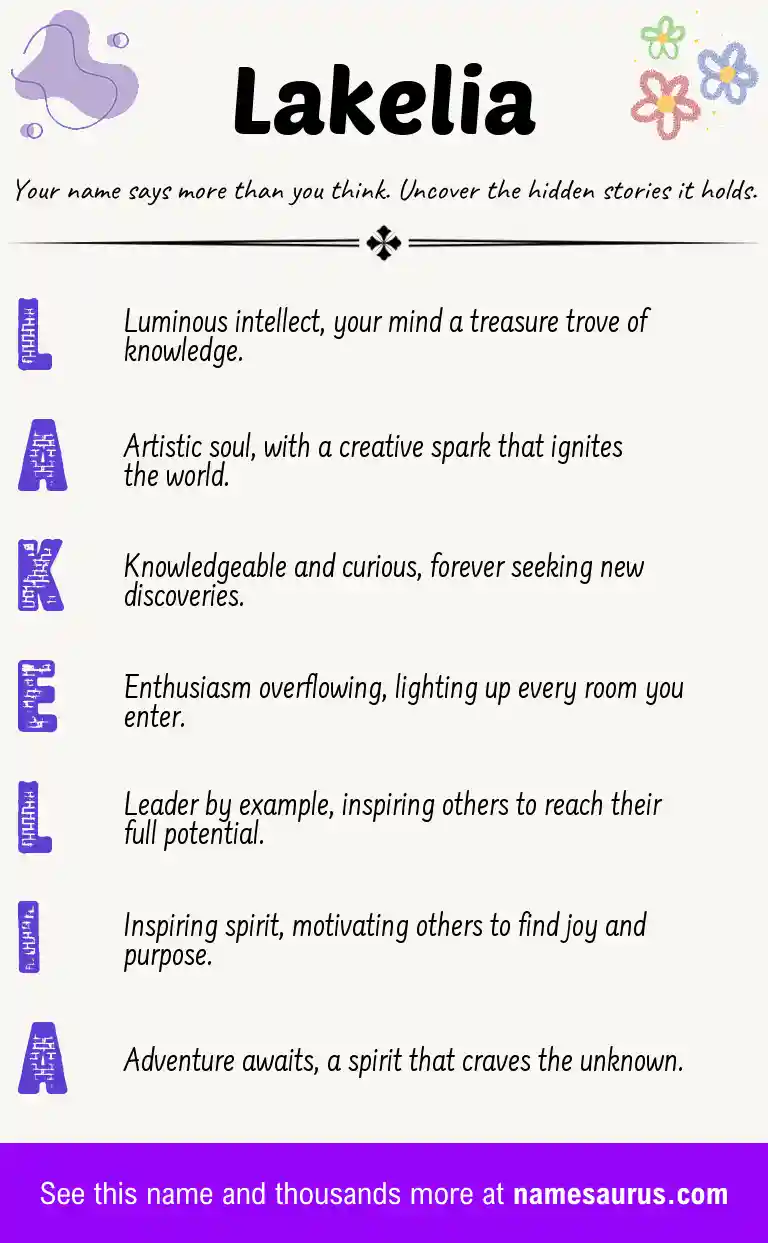 Acrostic poem about Lakelia.