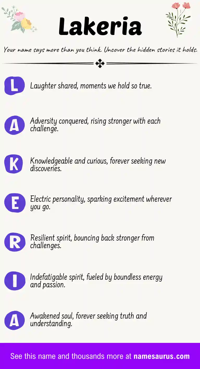 Acrostic poem about Lakeria.