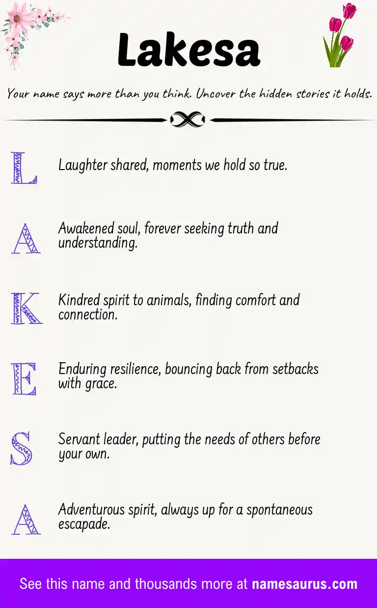 Acrostic poem about Lakesa.