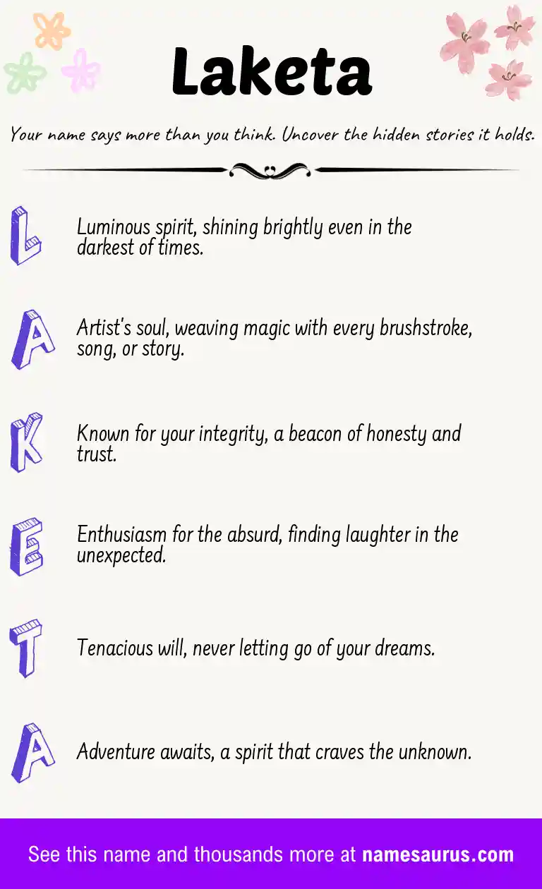 Acrostic poem about Laketa.
