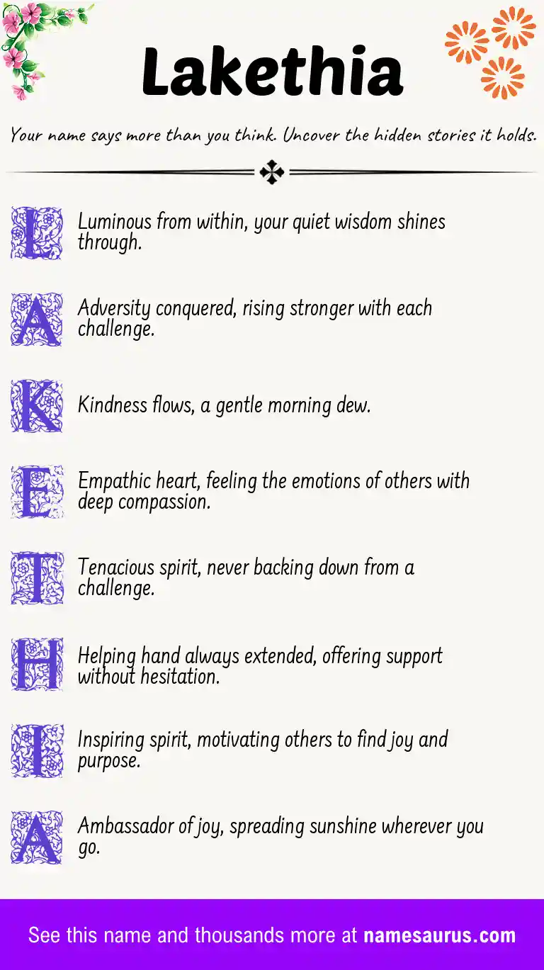 Acrostic poem about Lakethia.