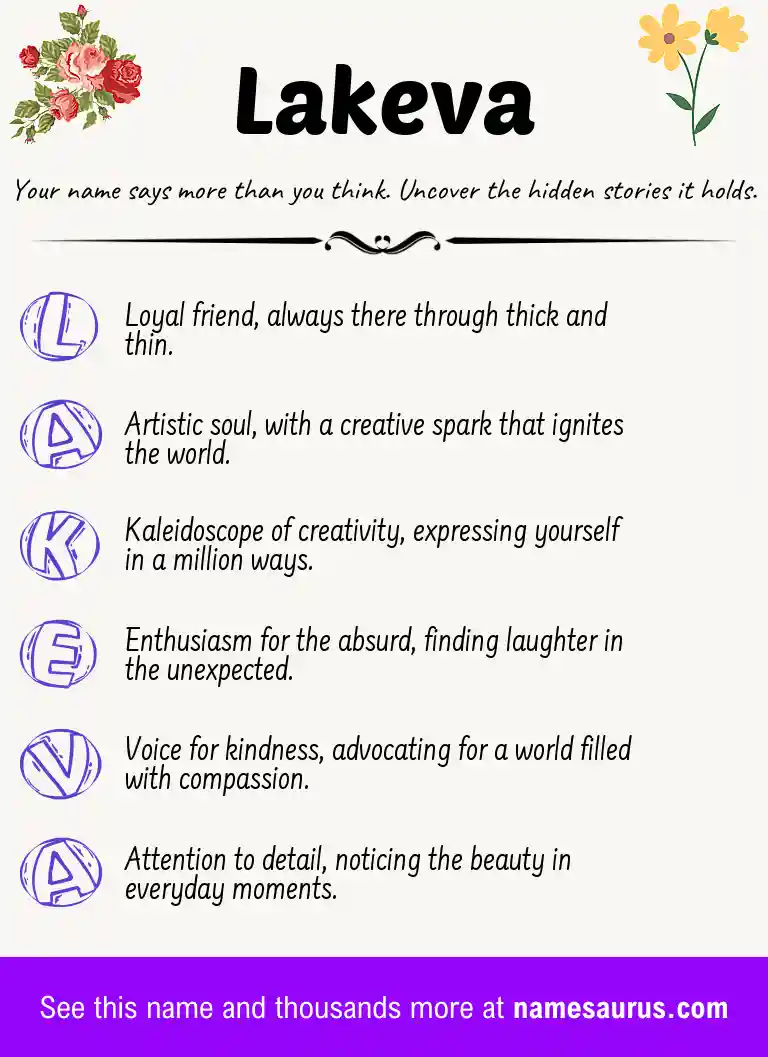 Acrostic poem about Lakeva.