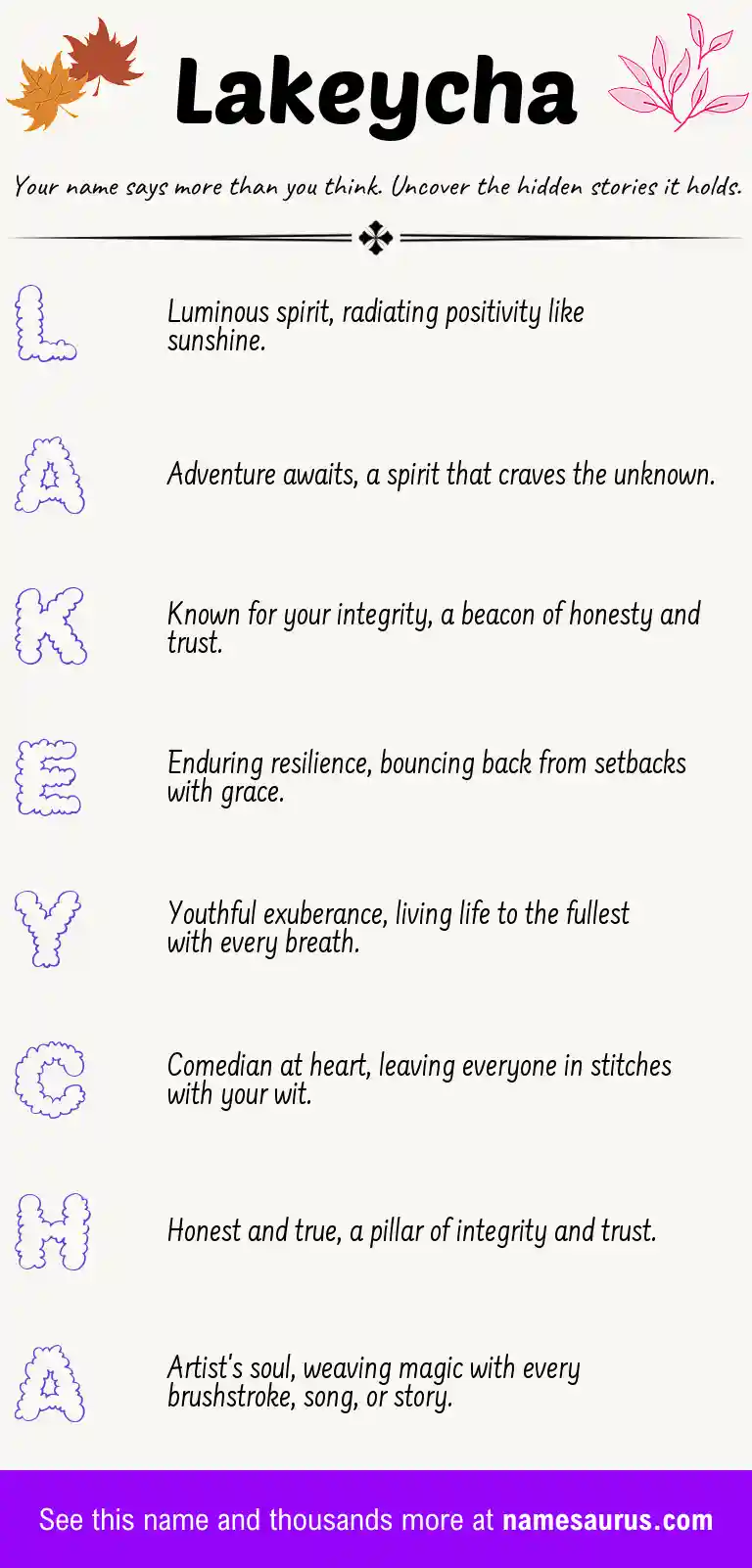 Acrostic poem about Lakeycha.