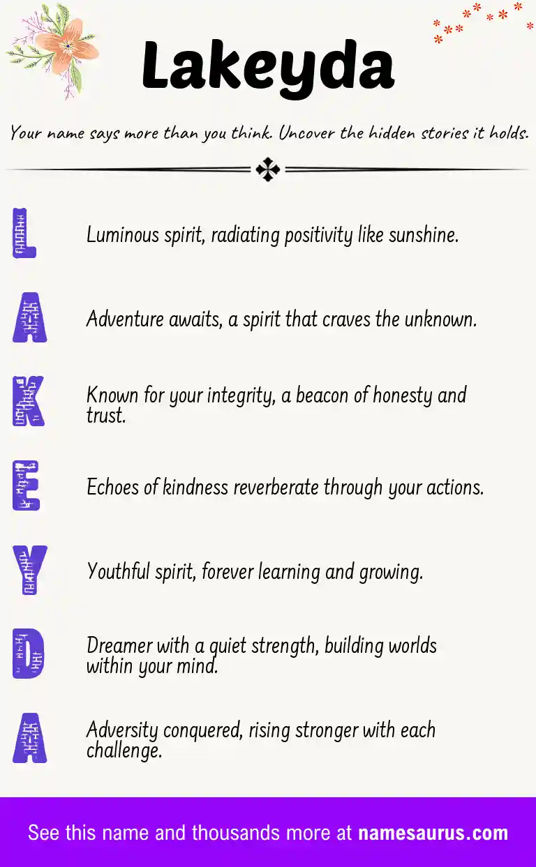 Acrostic poem about Lakeyda.