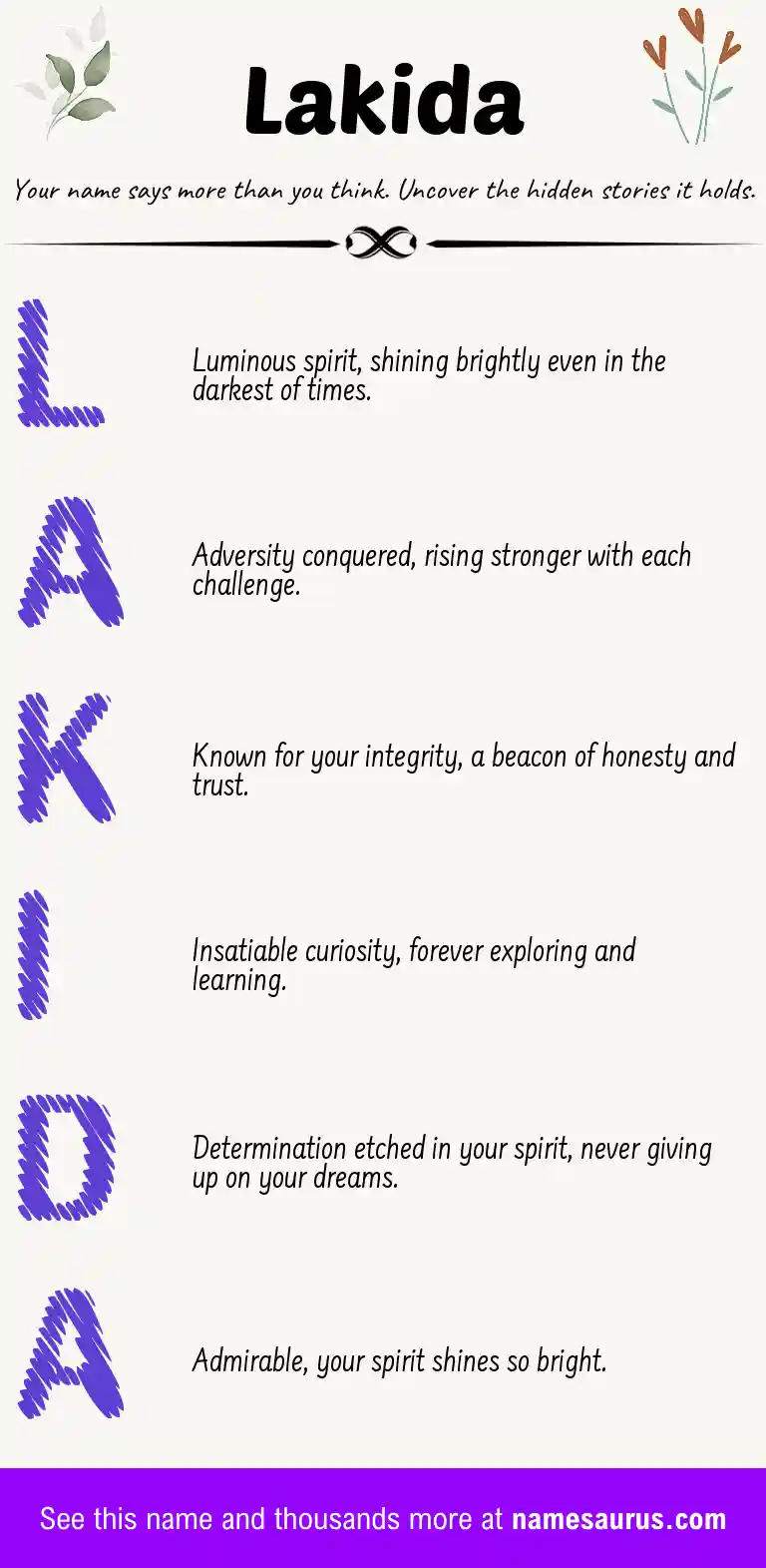 Acrostic poem about Lakida.
