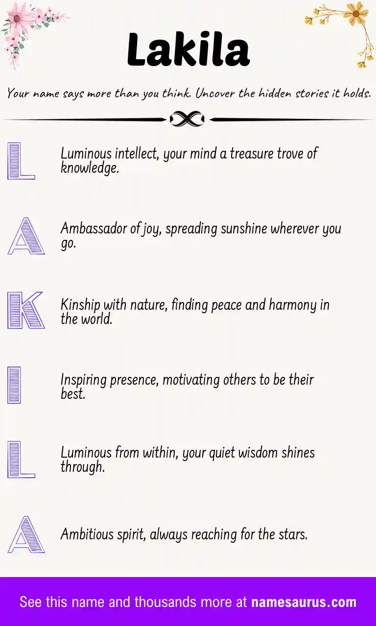 Acrostic poem about Lakila.