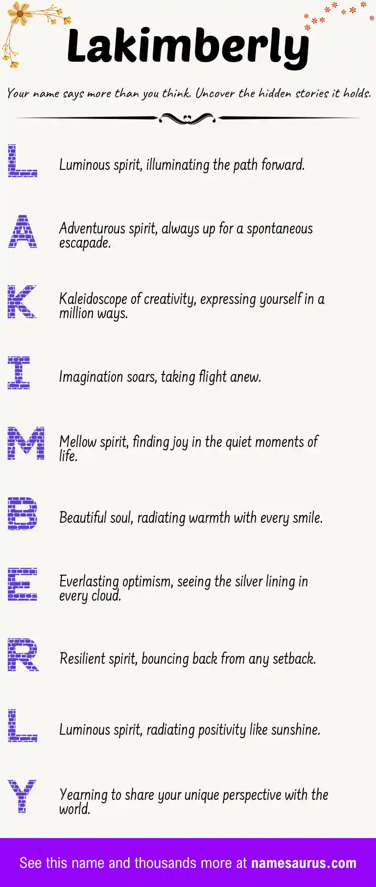 Acrostic poem about Lakimberly.