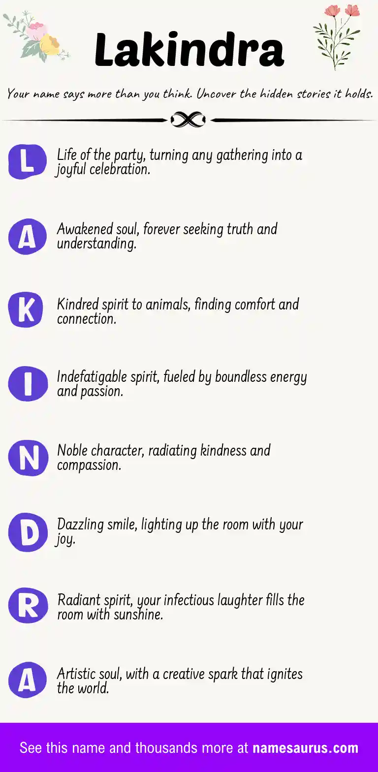 Acrostic poem about Lakindra.