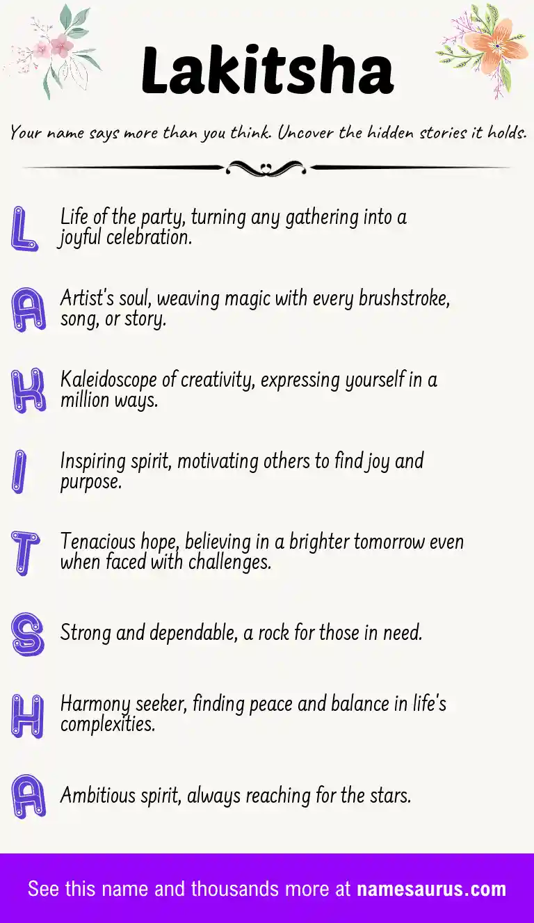 Acrostic poem about Lakitsha.