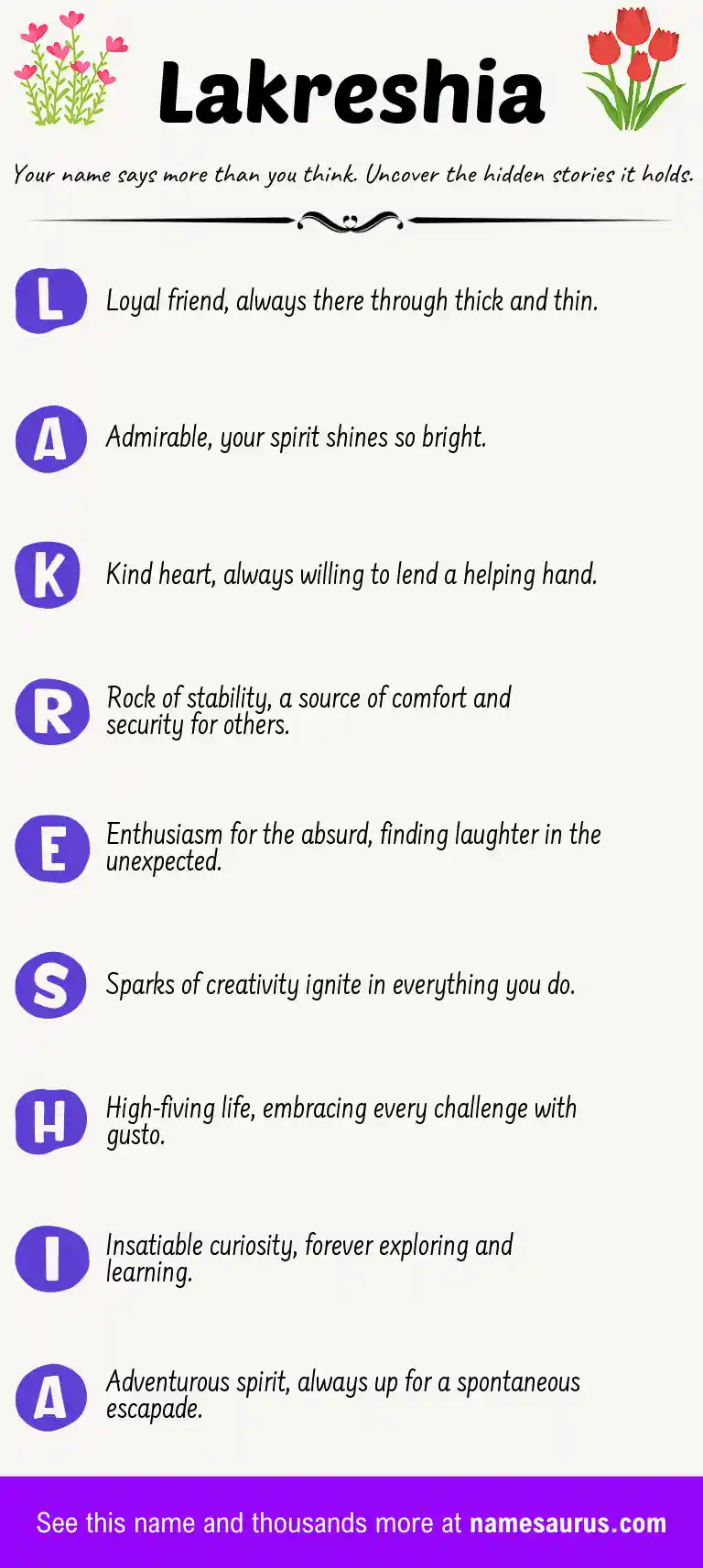 Acrostic poem about Lakreshia.