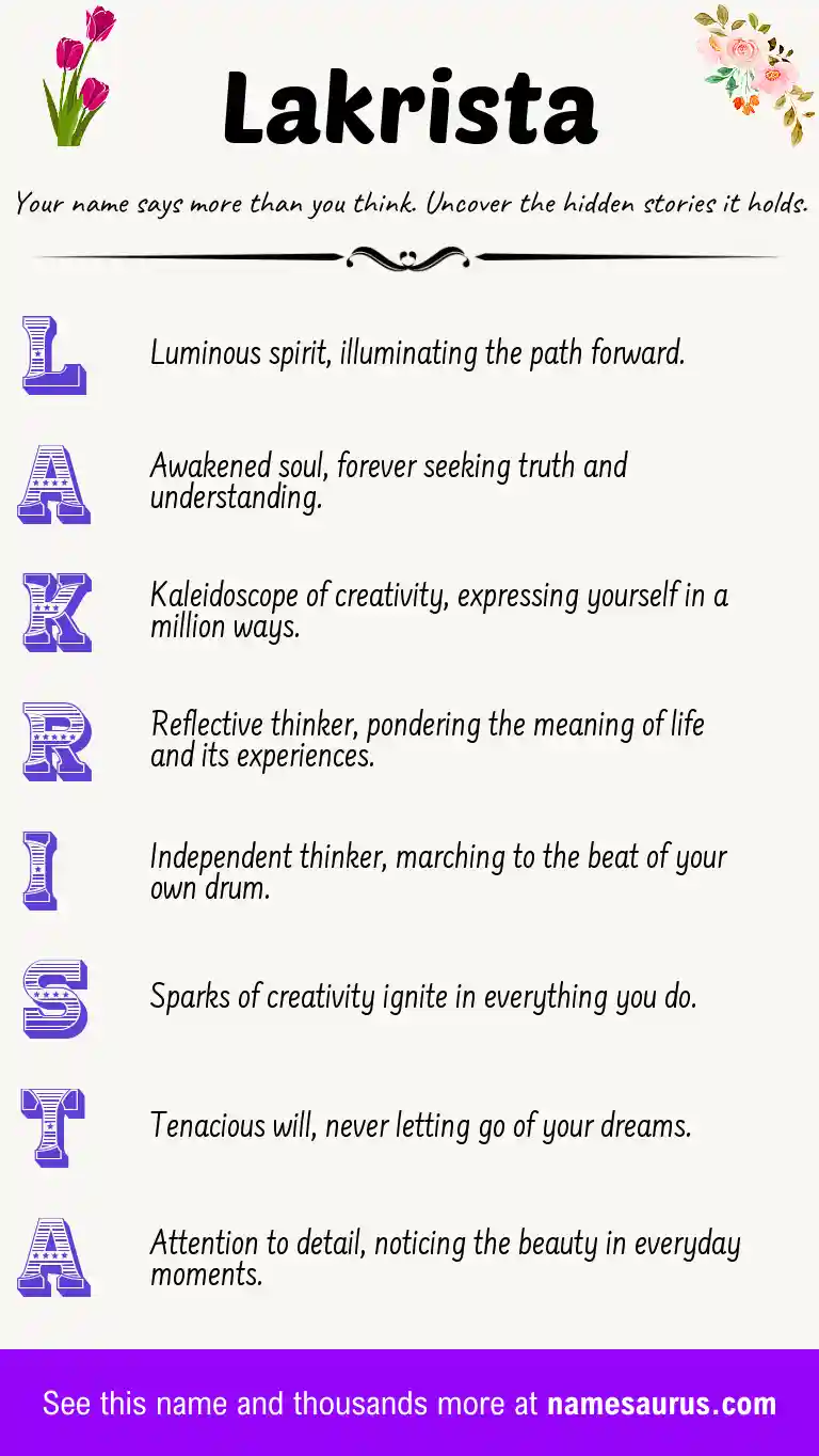 Acrostic poem about Lakrista.