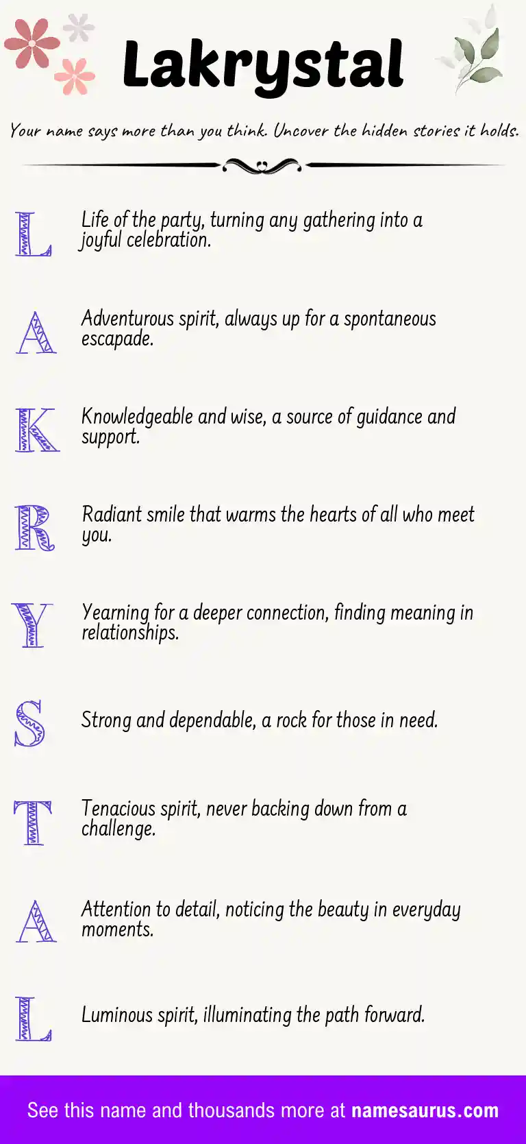 Acrostic poem about Lakrystal.