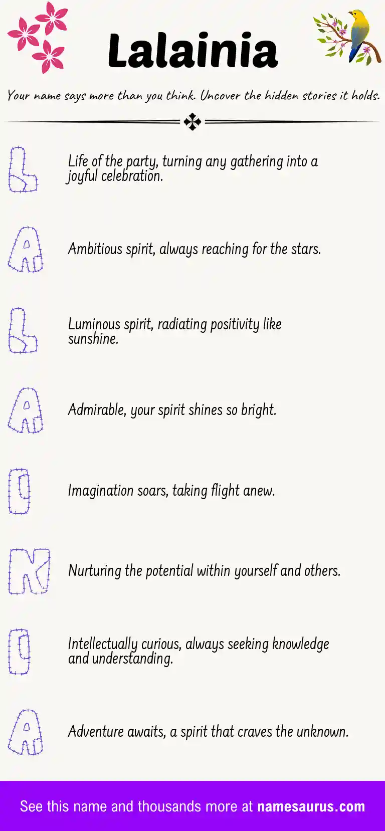 Acrostic poem about Lalainia.