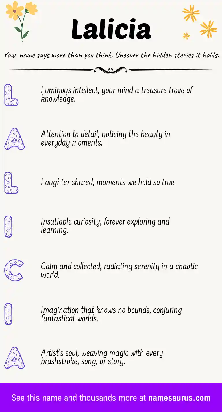 Acrostic poem about Lalicia.
