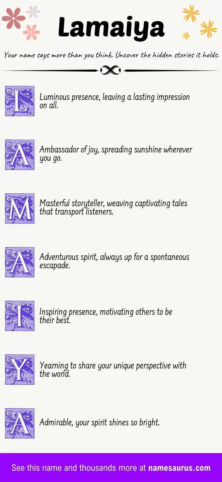 Acrostic poem about Lamaiya.