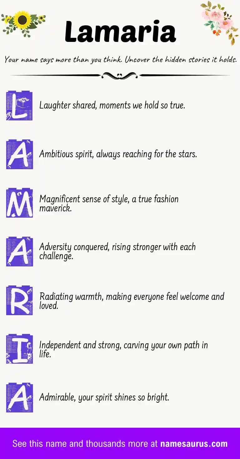 Acrostic poem about Lamaria.