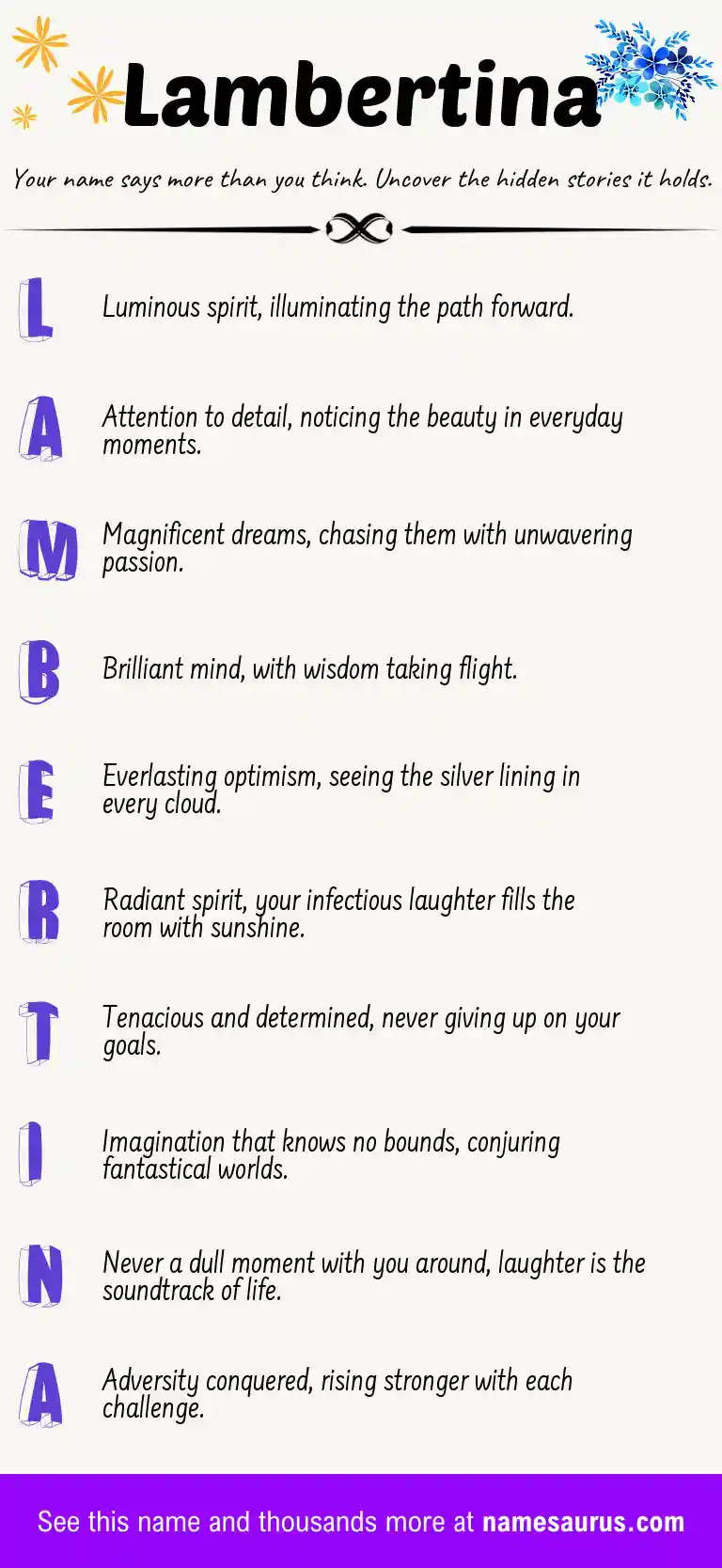 Acrostic poem about Lambertina.