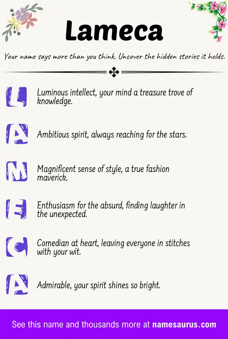 Acrostic poem about Lameca.