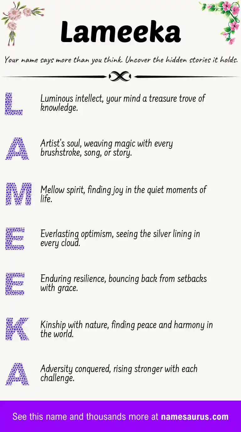 Acrostic poem about Lameeka.