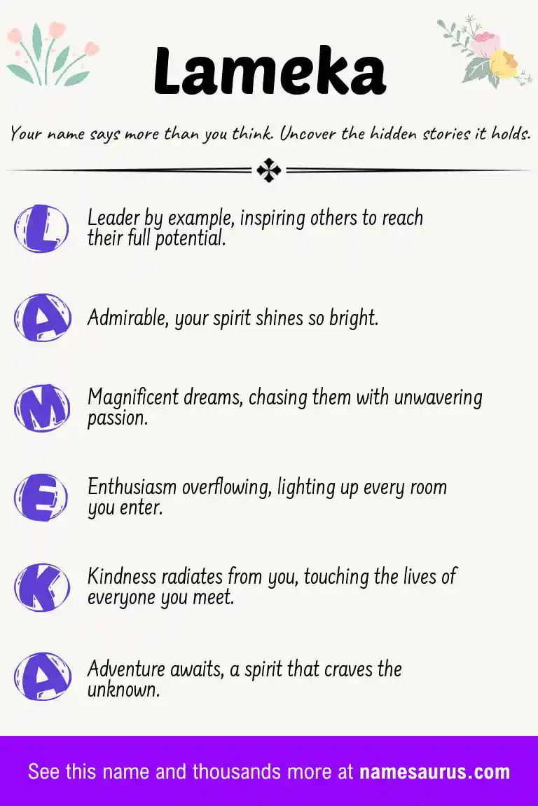 Acrostic poem about Lameka.