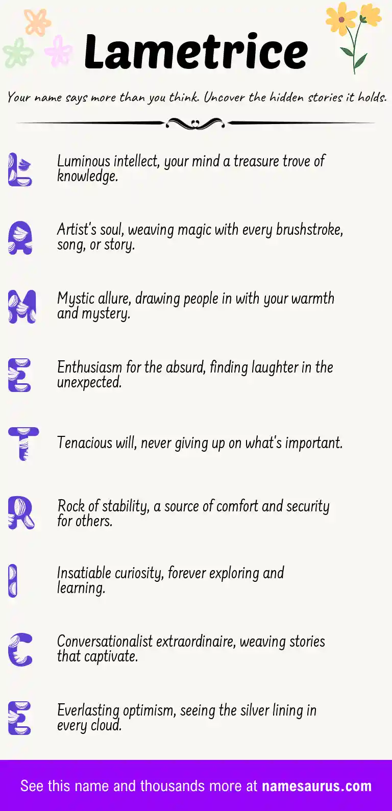 Acrostic poem about Lametrice.