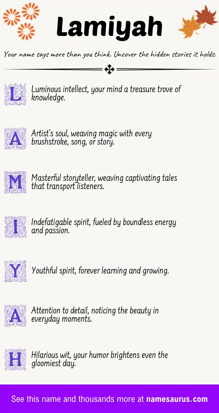Acrostic poem about Lamiyah.