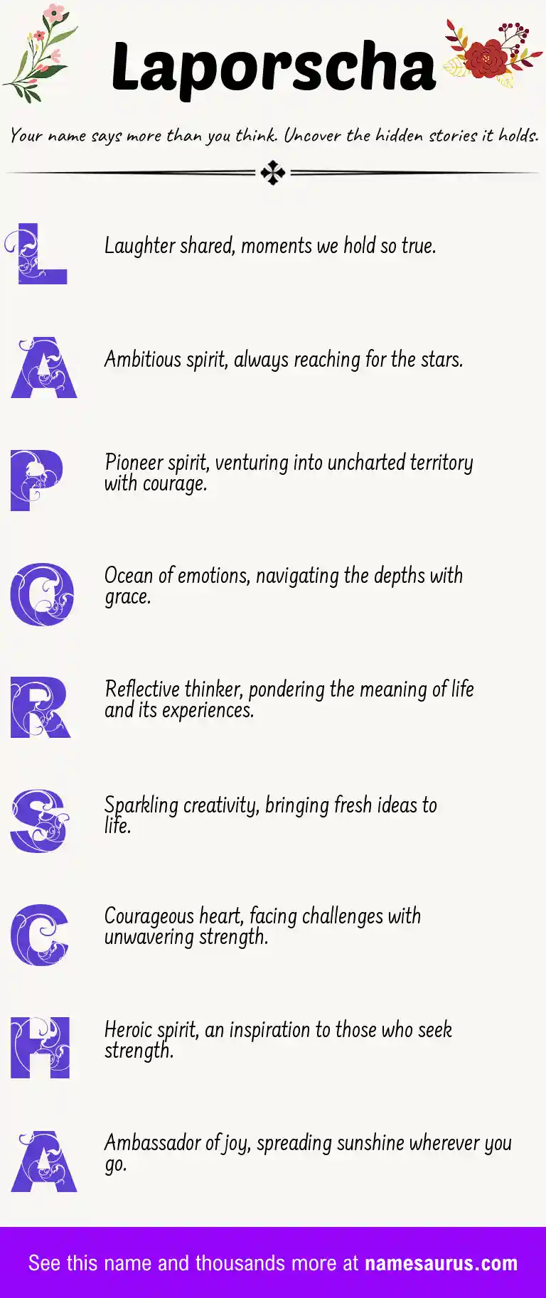 Acrostic poem about Laporscha.