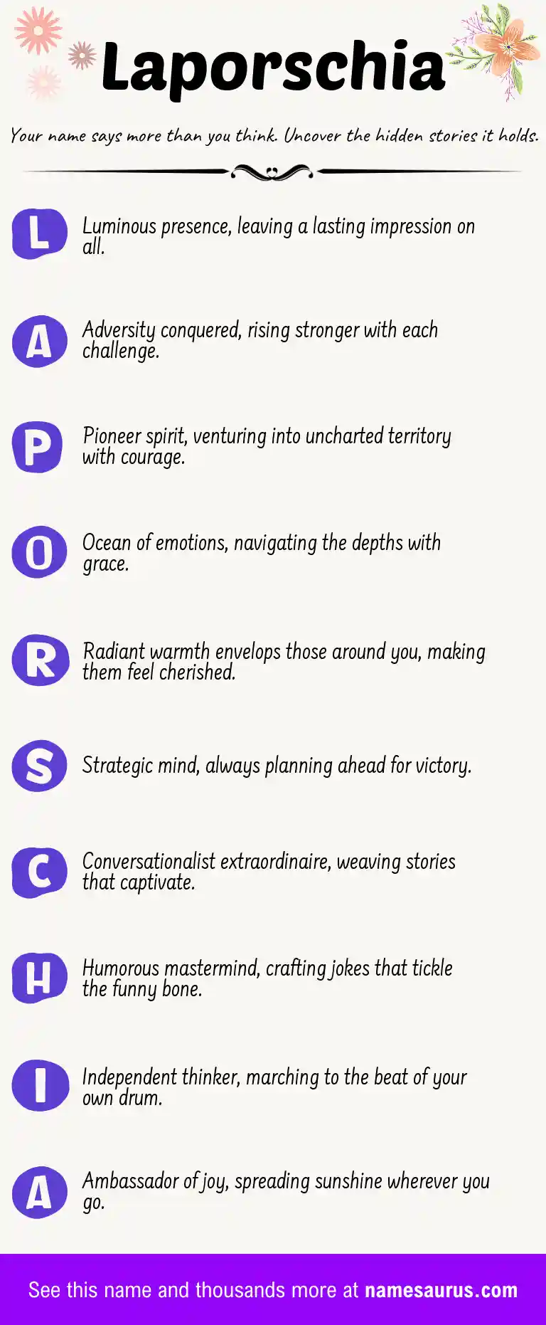 Acrostic poem about Laporschia.
