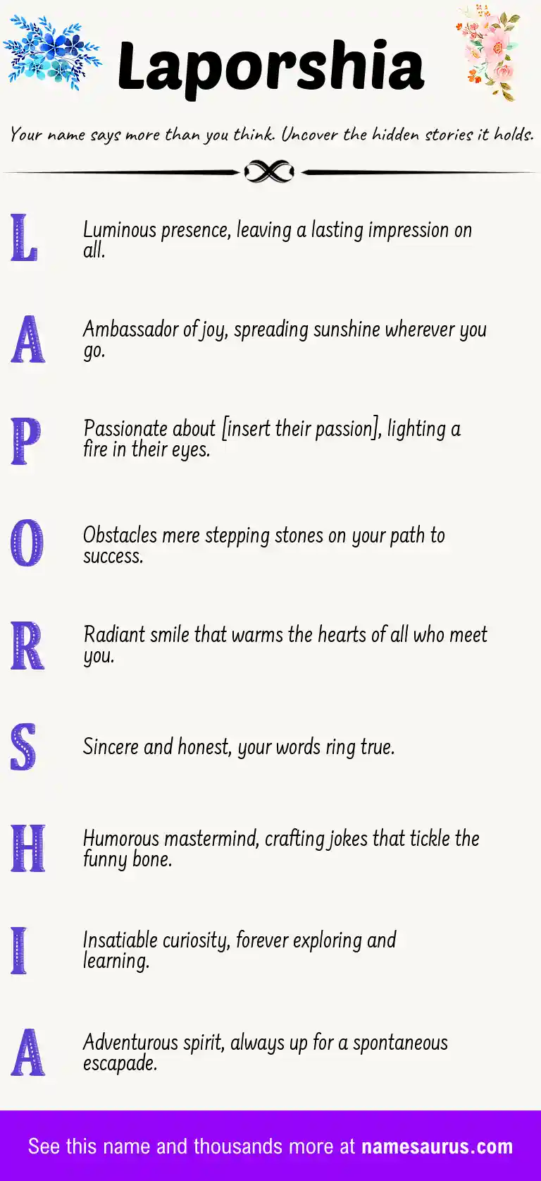 Acrostic poem about Laporshia.