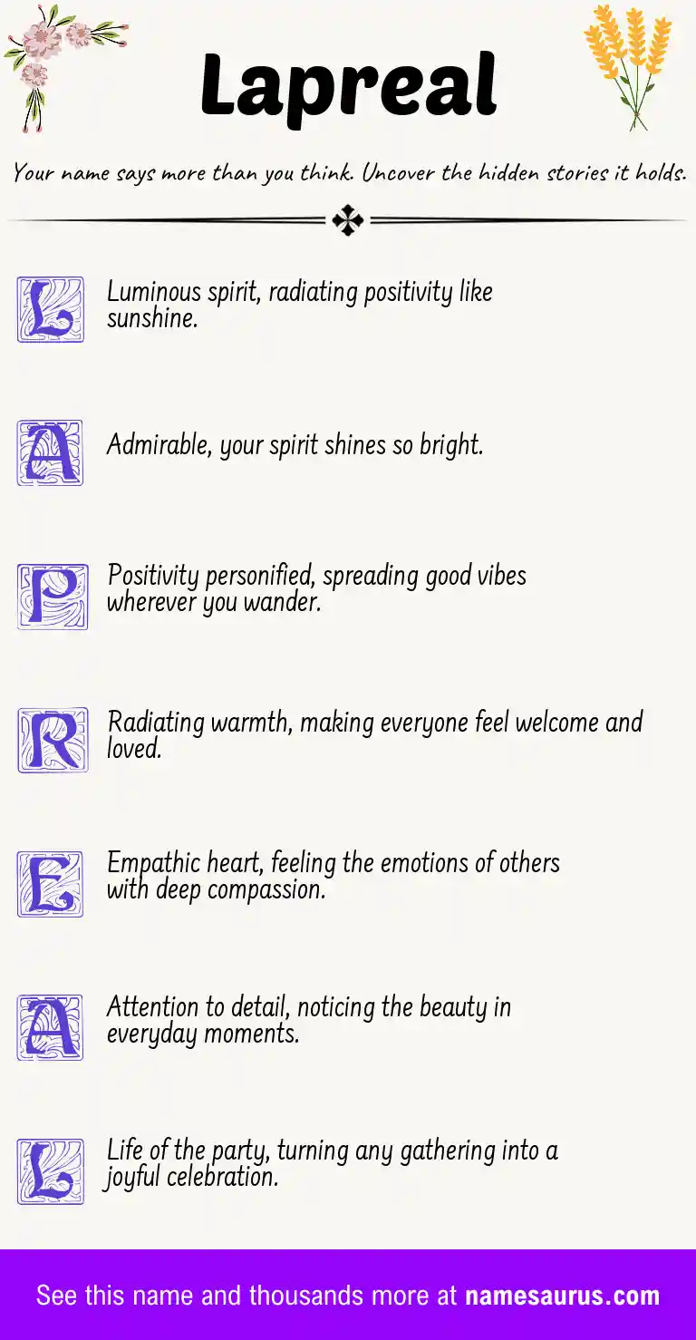 Acrostic poem about Lapreal.