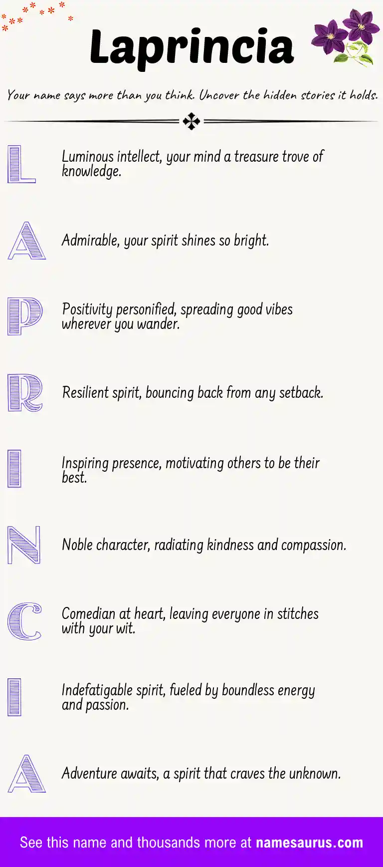 Acrostic poem about Laprincia.
