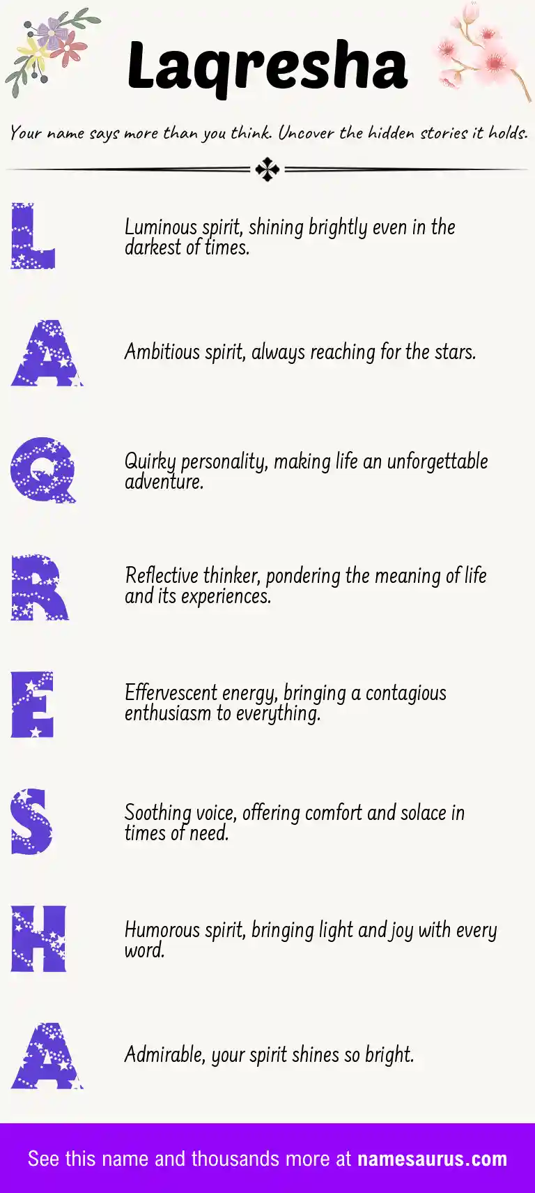 Acrostic poem about Laqresha.