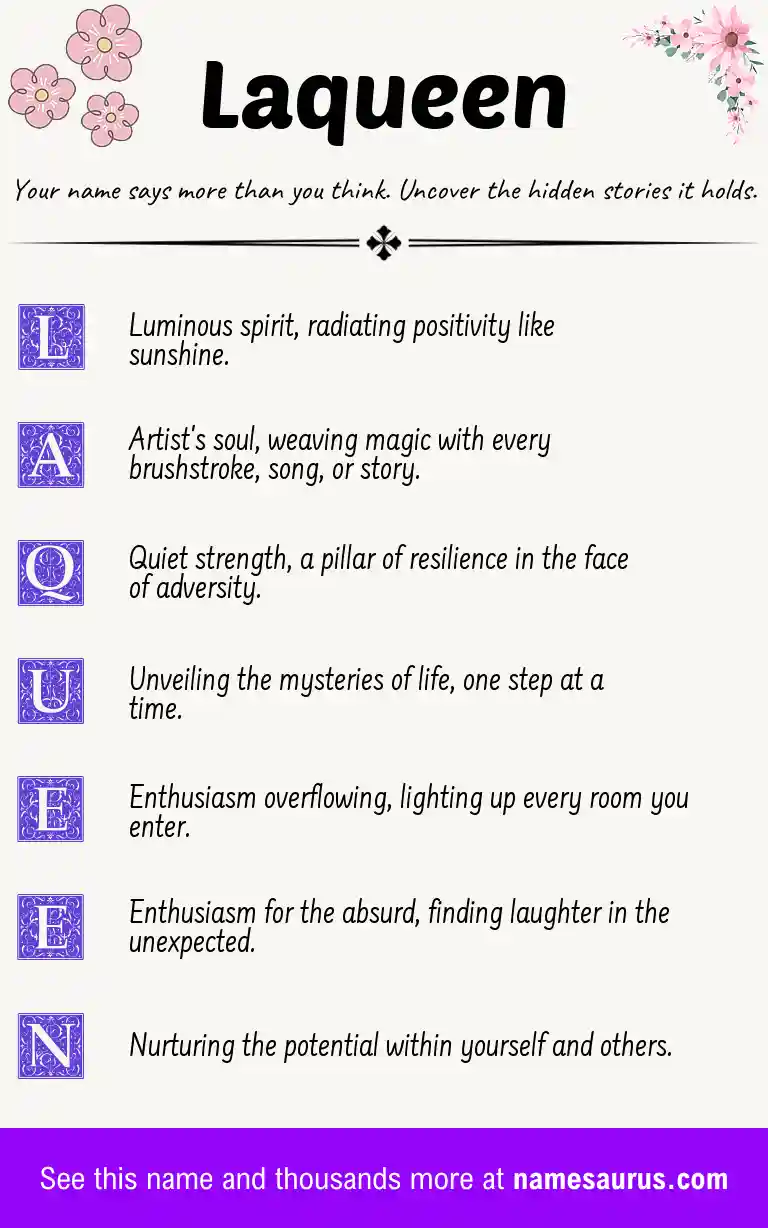 Acrostic poem about Laqueen.