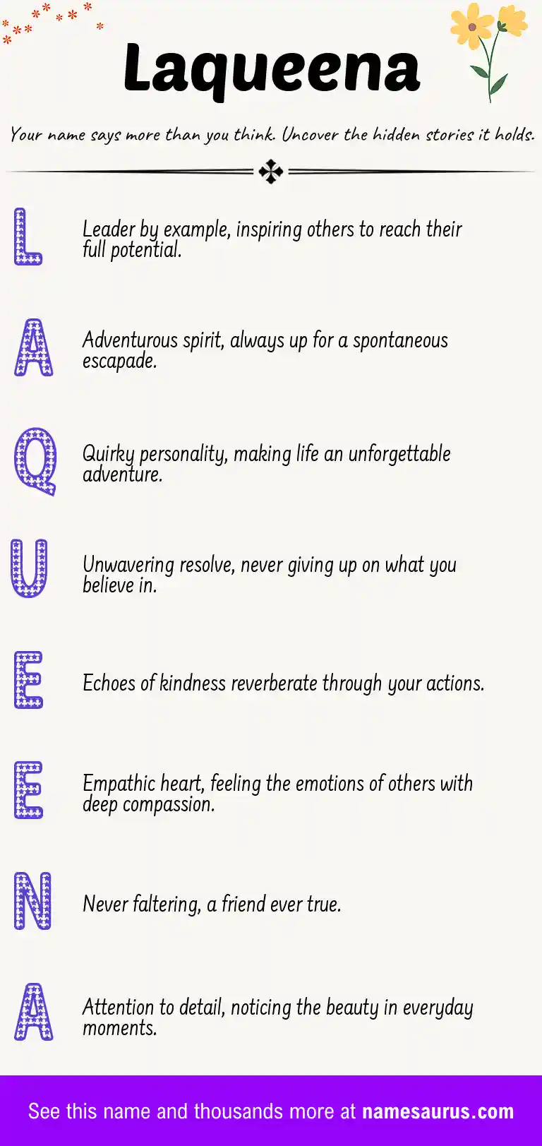 Acrostic poem about Laqueena.